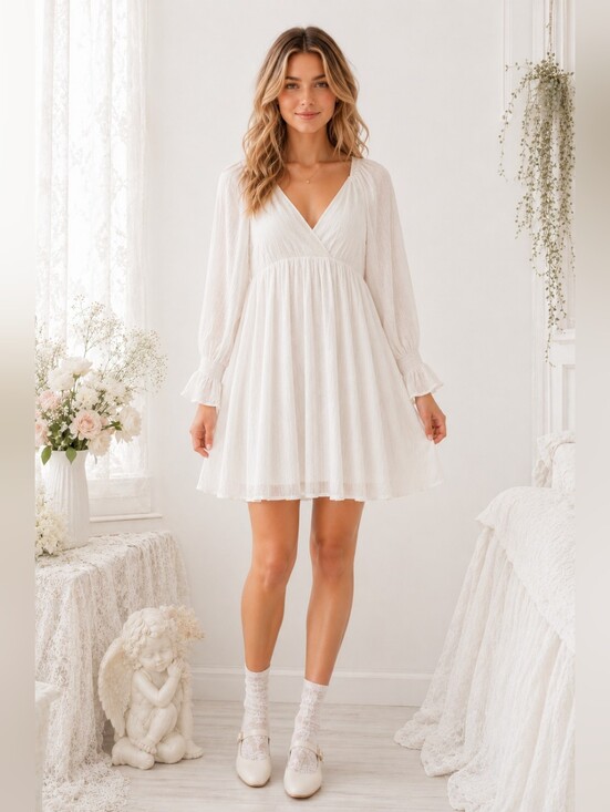Lulus Dresses & Skirts - Lulus White Babydoll Mini Dress Size S Angelcore Cottagecore Romantic